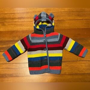 GAP Colorful Striped Knit Baby Hooded Bear Ear Sweater Size 3-6 Months